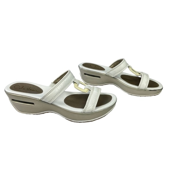 Cole Haan Wedge Slides White Sandal Womens Size 7.5 - Picture 2 of 13